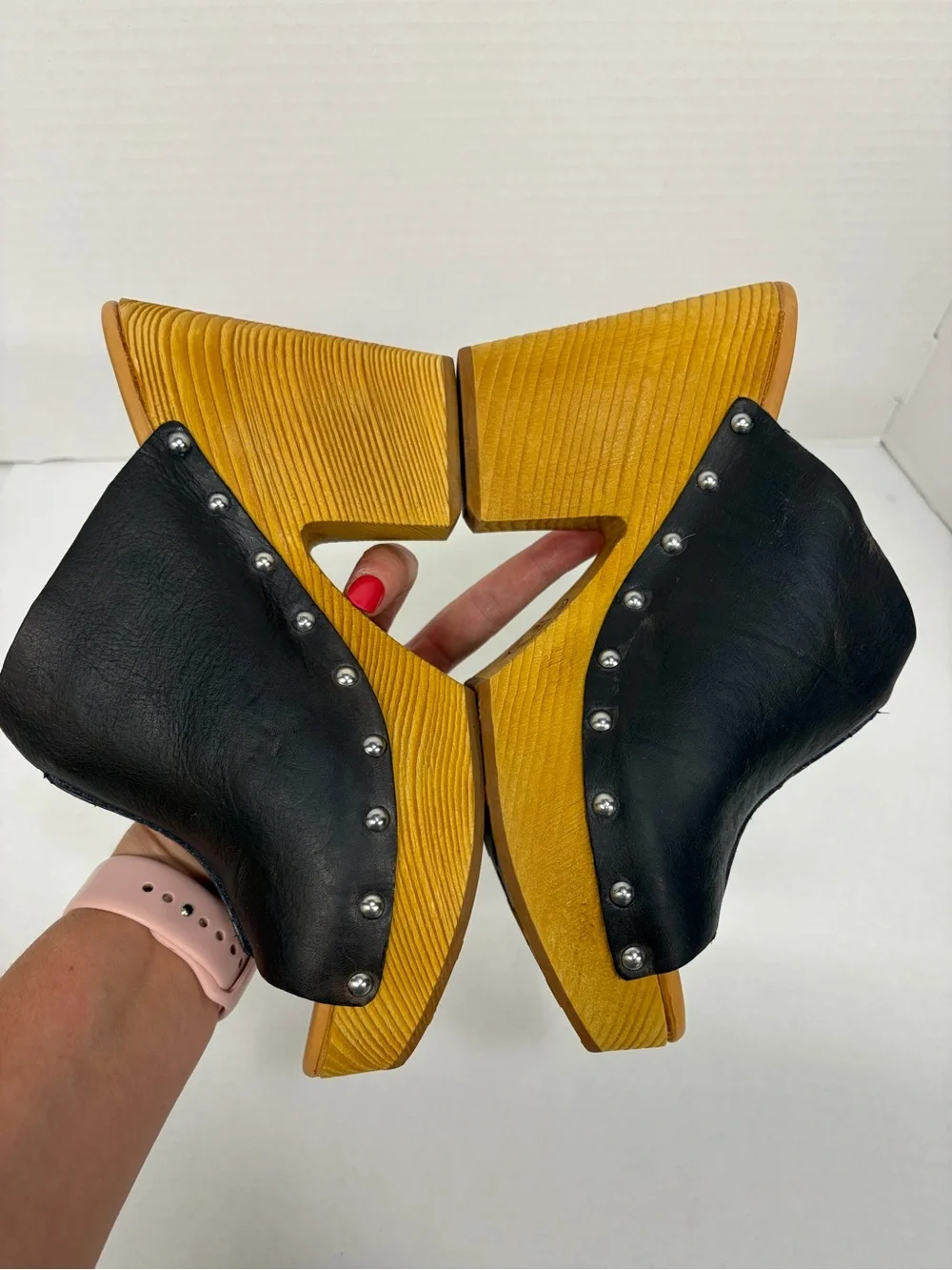 Kork Ease Harlin Wood Heel Platform Leather Open Toe Mule Clog Brown Size 9